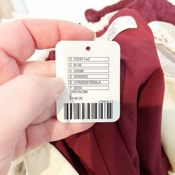 Free People V for Victoria Embroidered Lace Sleeve Mini Dress Ivory / Maroon 2 - Picture 2 of 15